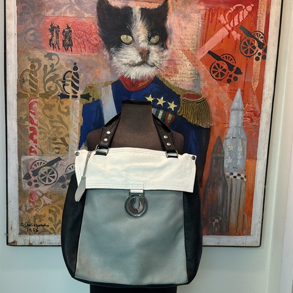 Charles Jourdan vintage Y2K large black white gray leather tote-Monogramhardware